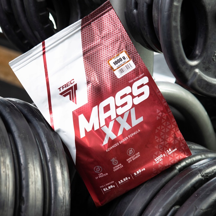 POTĘŻNY GAINER Trec Mass XXL 1000g Mega Mutant Mass WĘGLOWODANY BIAŁKO 1kg
