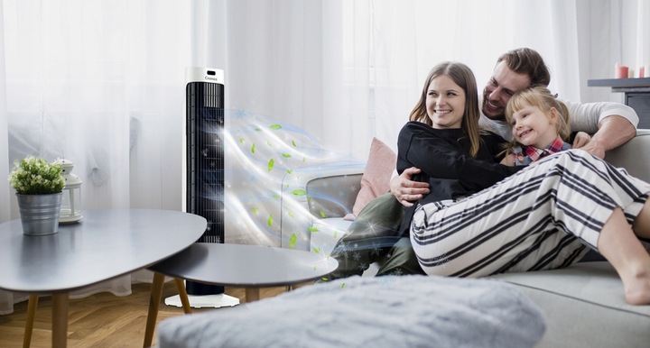 WENTYLATOR KOLUMNOWY WIATRAK STOJĄCY PODŁOGOWY WIEŻOWY DUŻY CICHY SWING 45W