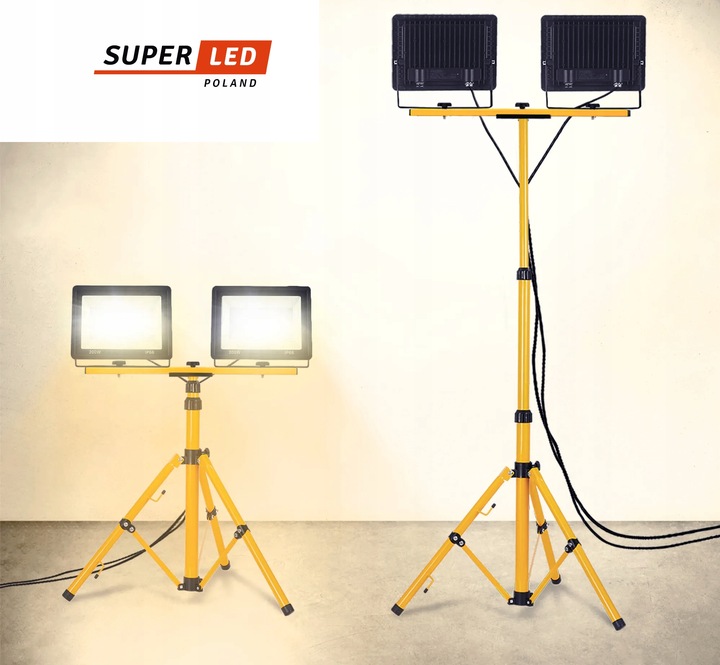 ZESTAW Halogen Naświetlacz LED + Statyw Budowlany 2x 100W 22000lm +