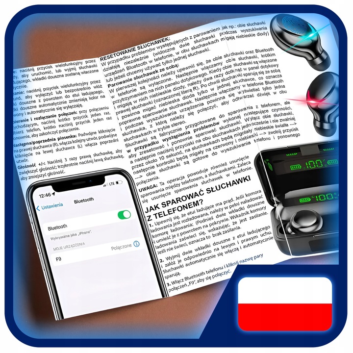 SŁUCHAWKI BEZPRZEWODOWE BLUETOOTH 5.1 F9 - PRO MODEL 2023 TWS + POWERBANK