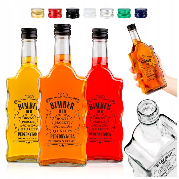 5x BUTELKI na BIMBER NALEWKI WÓDKĘ WHISKY z NADRUKIEM Butelka FALA 500 ml