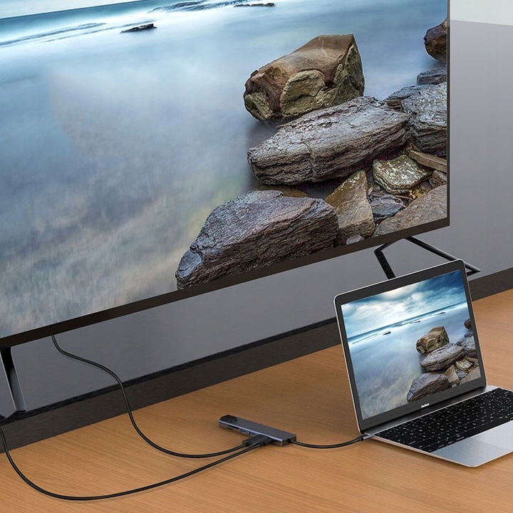 ADAPTER HUB 8w1 USB-C DisplayPort 8K 4K Ethernet RJ45 Macbook Pro Air M2 M3