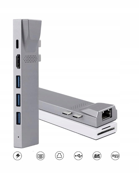 4Apple.pl HUB 2xUSB-C Thunderbolt HDMI LAN USB Macbook AIR PRO M1 M2 M3