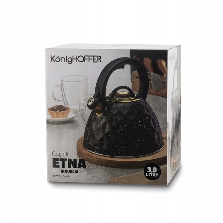 CZAJNIK na GAZ INDUKCJA Czarny z Gwizdkiem Konighoffer Etna Marble 3 l