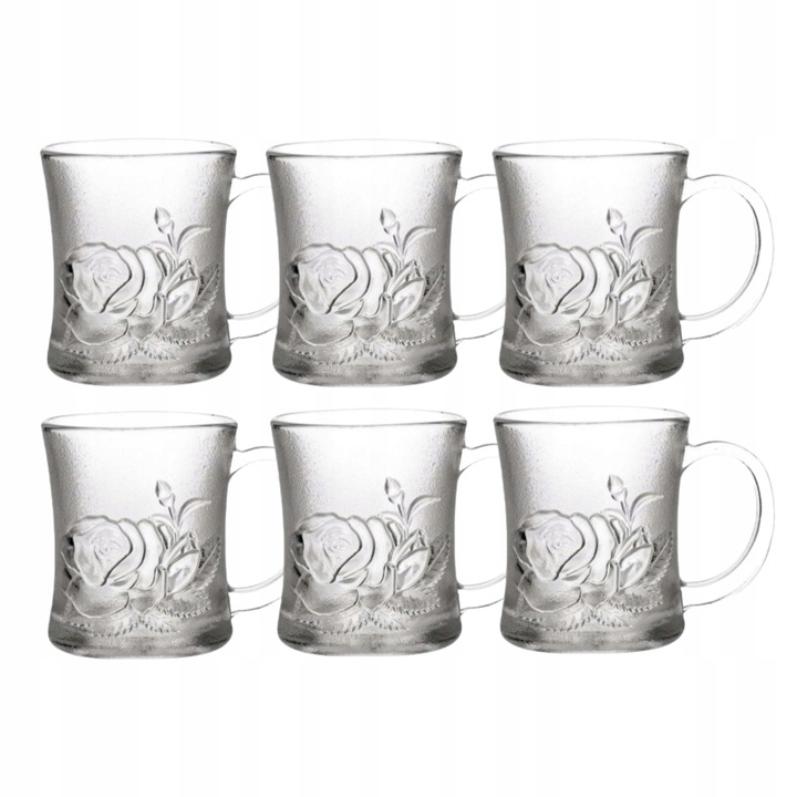 6x SZKLANKI 280 ML DO HERBATY KAWY Z UCHEM KOMPLET SZKLANEK ELEGANCKIE