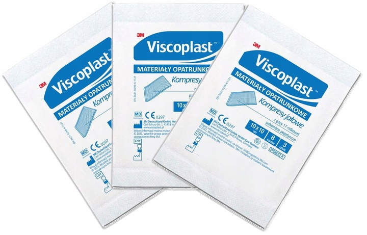 20SZT VISCOPLAST KOMPRESY JAŁOWE Z GAZY 10X10 CM 3 SZT.