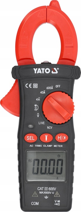 YATO MIERNIK CĘGOWY UNIWERSALNY TRUE RMS 600A A.C. AUTOMATYCZNY ZAKRES