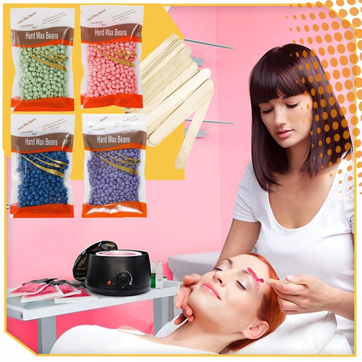 PODGRZEWACZ WOSKU + TWARDY WOSK 400g+100 PATYCZKÓW ZESTAW DO DEPILACJI