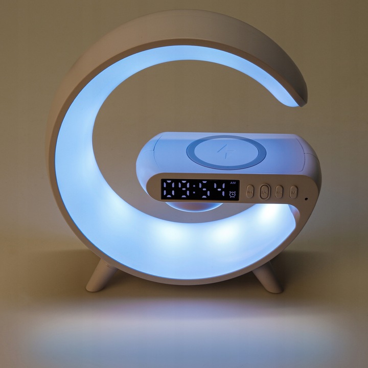 LAMPKA BIURKOWA LED RGB GŁOŚNIK RADIO gamingowa ŁADOWARKA INDUKCYJNA