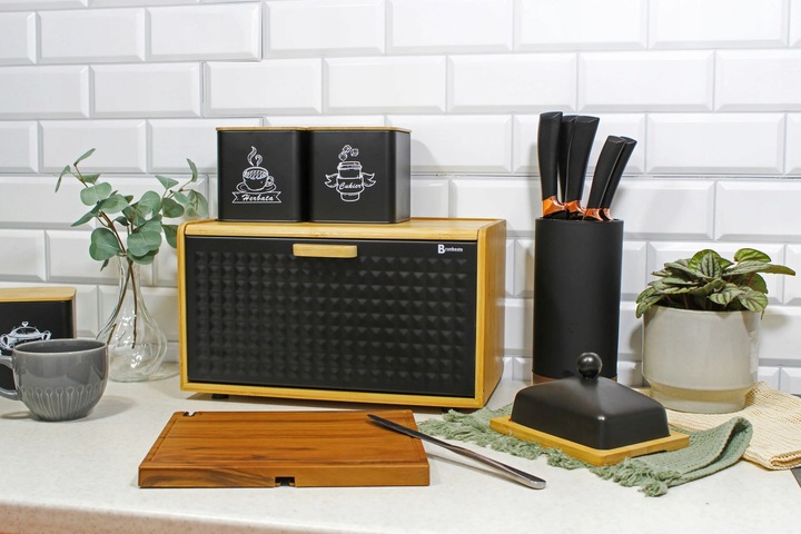 CHLEBAK POJEMNIK NA PIECZYWO BAMBUSOWY DUŻY 2w1 CZARNY DREWNO