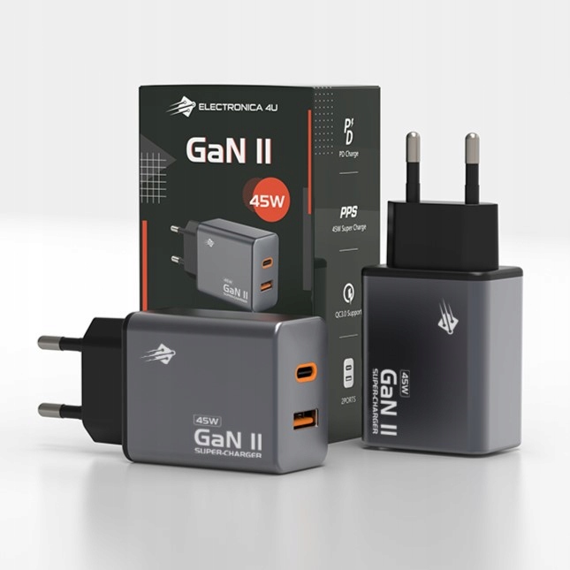 Szybka ładowarka sieciowa GaN II 45W 3A QC 3.0 1x USB C + 1x USB A