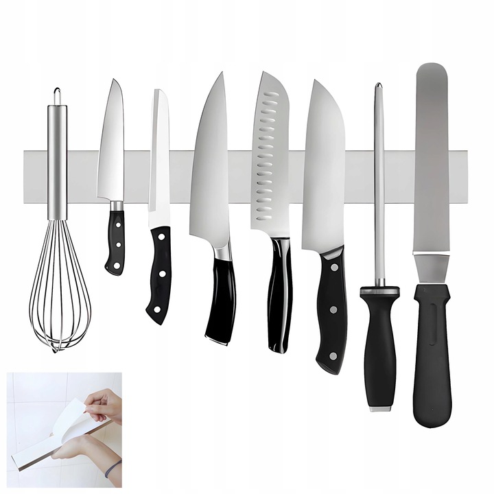 LISTWA MAGNETYCZNA NA NOŻE KLUCZE NARZĘDZIA 40CM SAMOPRZYLEPNA SREBRNA