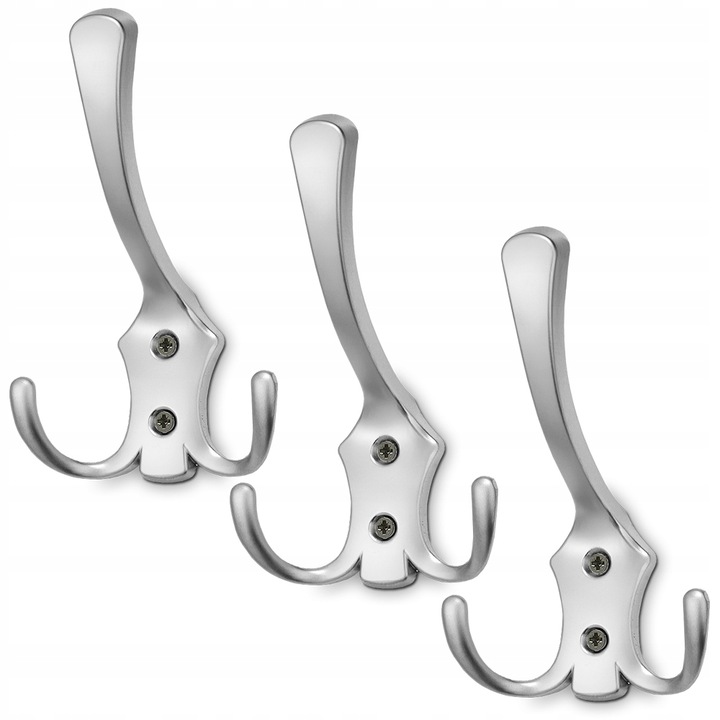3x WIESZAK NA UBRANIA WIESZAK MEBLOWY CHROM MATOWY HACZYK ŚCIENNY