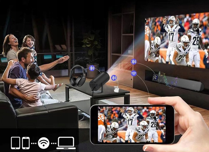 PROJEKTOR RZUTNIK ANDROID TV WIFI MINI 4K PRZENOŚNY SMART CZARNY