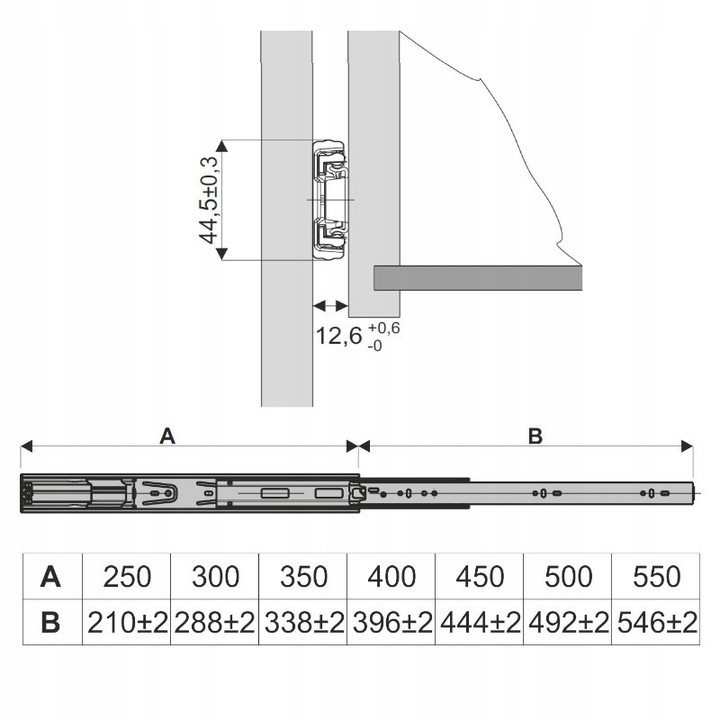 Prowadnica kulkowa SVS Sevroll do szuflad push to open 250 mm Tip-On