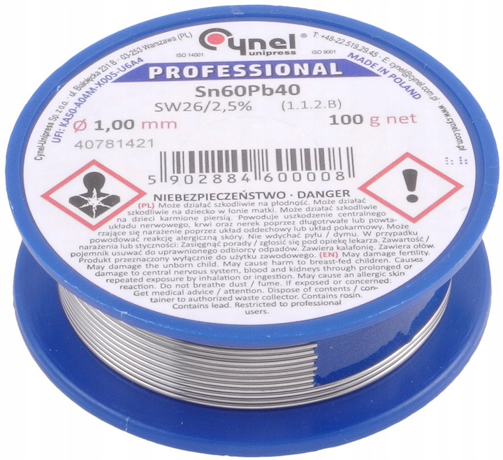 Cyna do lutowania z topnikiem SW26, Cynel, 1 mm, 100 g, CYNA 1/100