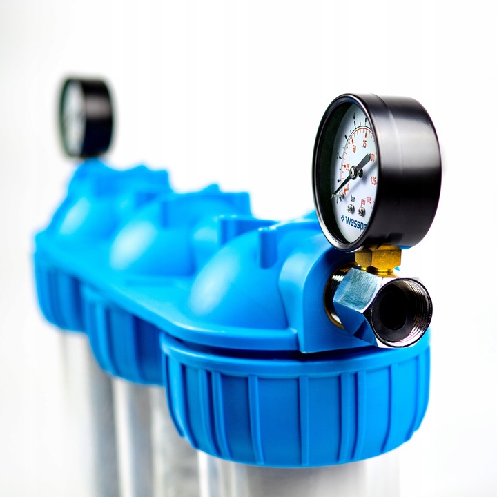 Filtr wody wstępny cały dom 3 stopniowy 1" + 6x wkłady + 2x ciśnieniomierz