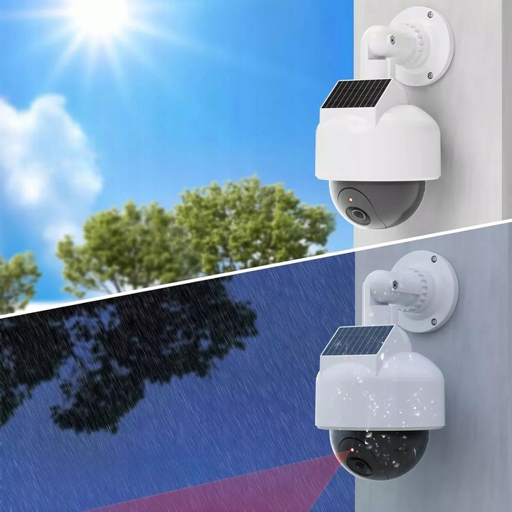 ATRAPA KAMERY KOPUŁKOWA OBROTOWA 360 MONITORING SOLARNA DIODA LED