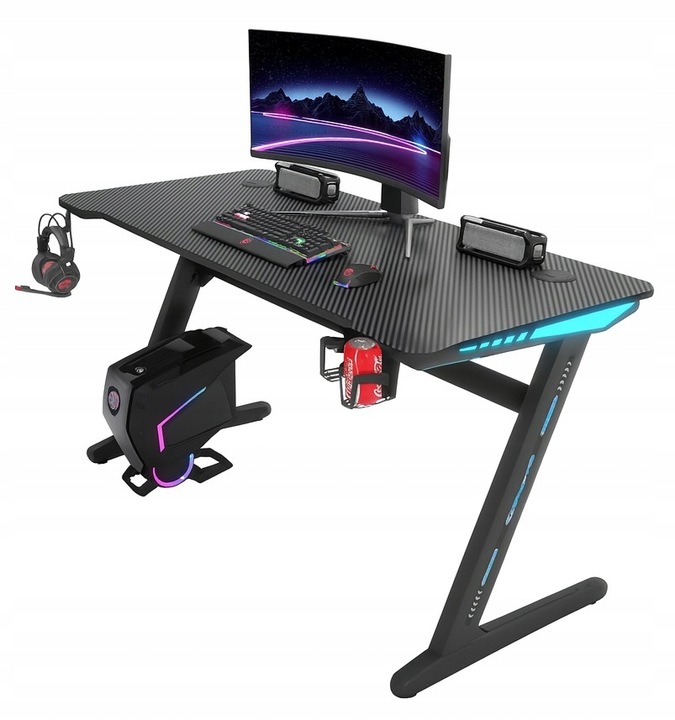 Biurko Gamingowe Komputerowe Stół dla Gracza Nowoczesne LED 120 cm
