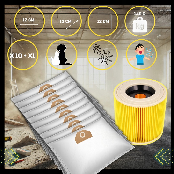 10x WORKI DO ODKURZACZA KARCHER WD3 WOREK WD 3 WD WD 6 SE 4001 Plus