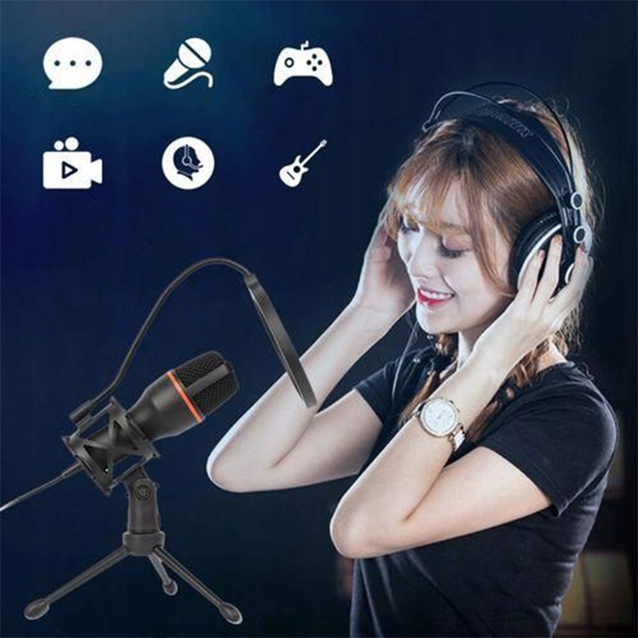 Mikrofon do Komputera Pojemnościowy GAMINGOWY Studyjny KARAOKE Filtr USB