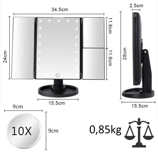 LUSTERKO KOSMETYCZNE PODŚWIETLANE ROZKŁADANE LED