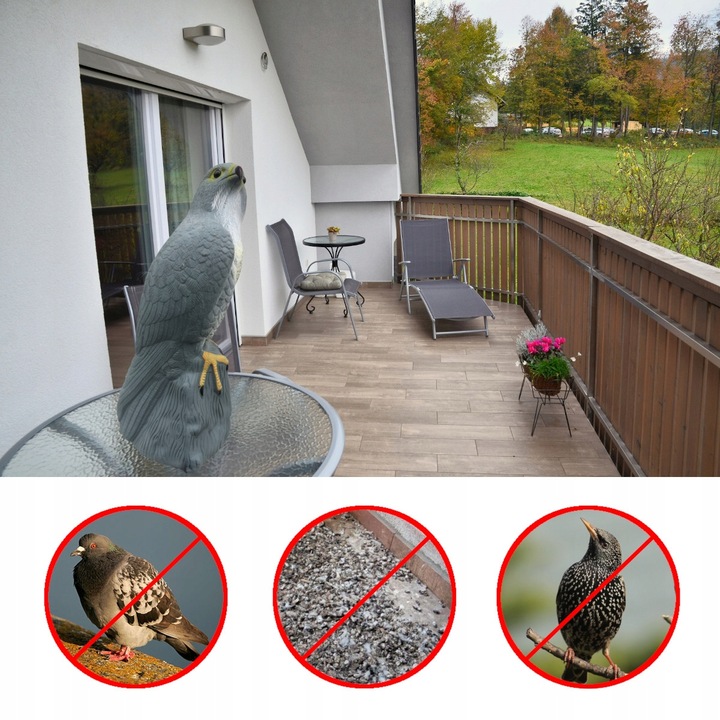 DUŻY ODSTRASZACZ PTAKÓW GOŁEBI SZPAKÓW SOKÓŁ na skale EFEKT BŁYSZCZĄCE