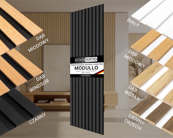 Lamele na czarnej płycie HDF - zestaw 59,5 cm x 275 cm - Czarny 914 i inne