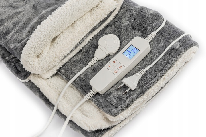 DUŻY 160x120 Koc Elektryczny Pluszowy Mata grzewcza Pilot LCD Timer 160W