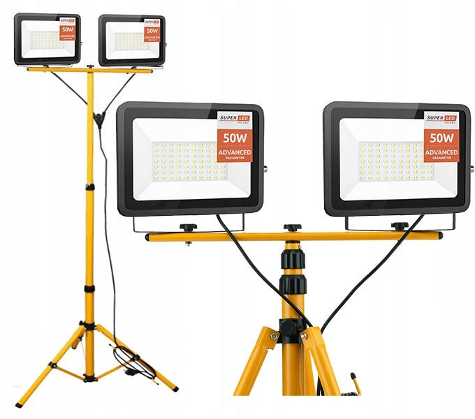 Halogen LED Statyw Naświetlacz 2x50W LED stojak + przewód + wtyczka