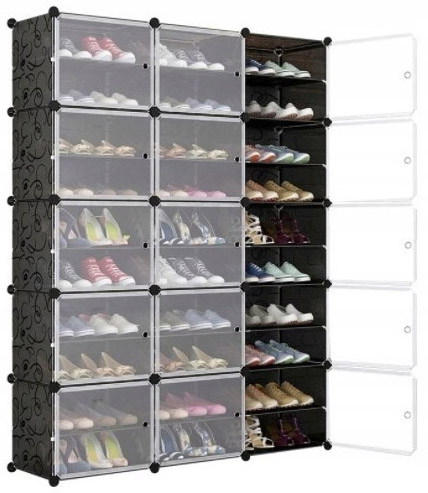 SZAFKA NA BUTY OBUWIE CZARNA MODUŁOWA REGAŁ STOJAK PÓŁKI ORGANIZER