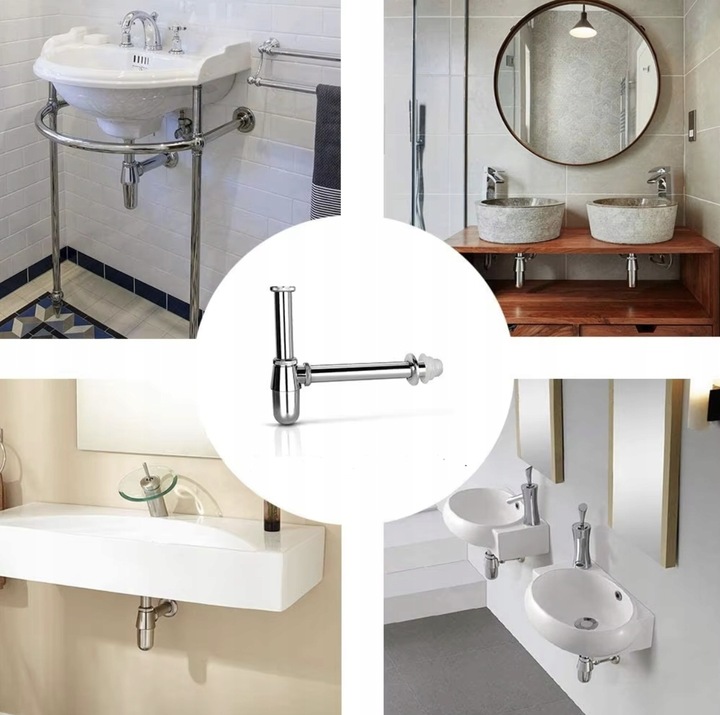 ZESTAW: SYFON UMYWALKOWY DO UMYWALKI + KOREK KLIK-KLAK BEZ PRZELEWU SREBRNY