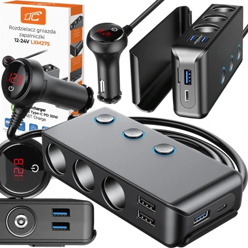 ROZDZIELACZ ROZGAŁĘŹNIK ZAPALNICZKI 4 USB QC i PD