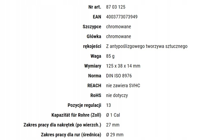 KNIPEX SZCZYPCE NASTAWNE DO RUR COBRA 87 03 125