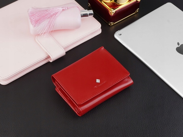 KOCHMANSKI portfel damski skórzany mały czerwony portmonetka zatrzask rfid