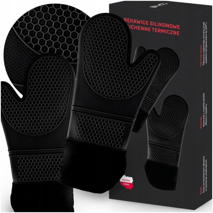 Rękawice KUCHENNE Silikonowe DO Piekarnika Kuchni ŻAROODPORNE 2szt Czarne