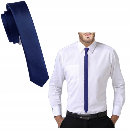 ULTRA SLIM! GRANATOWY Wąski Śledź Krawat Męski Gładki Greg ŻAKARDOWY