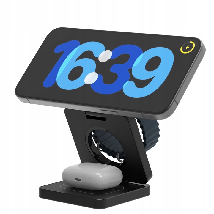 ŁADOWARKA INDUKCYJNA 3W1 DO MAGSAFE SKŁADANA DO IPHONE AIRPODS APPLE WATCH