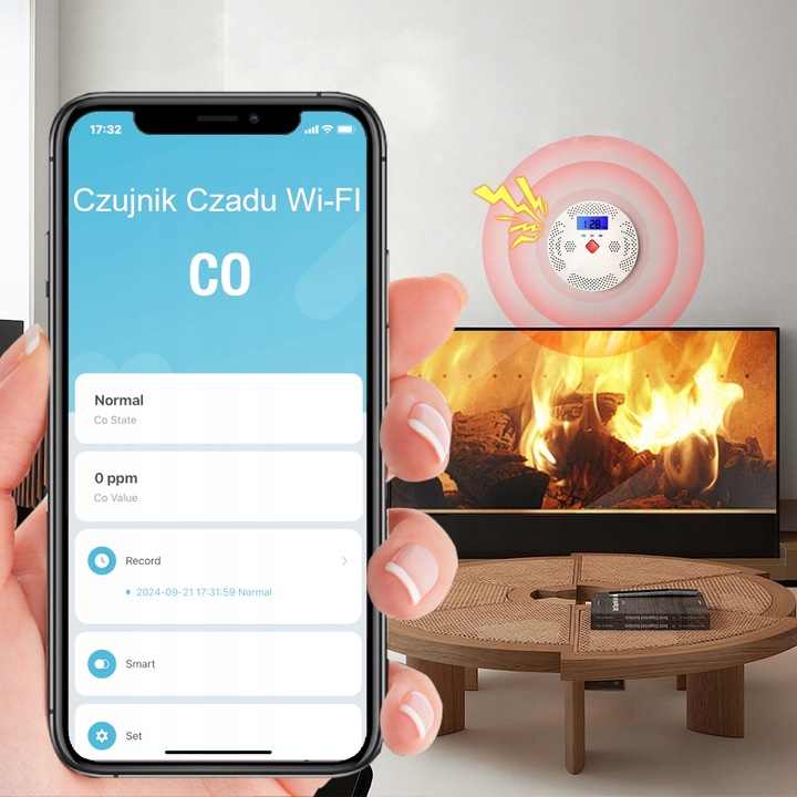 CZUJNIK DETEKTOR CZADU GAZU TLENKU WĘGLA CO TUYA WIFI CERTYFIKOWANY