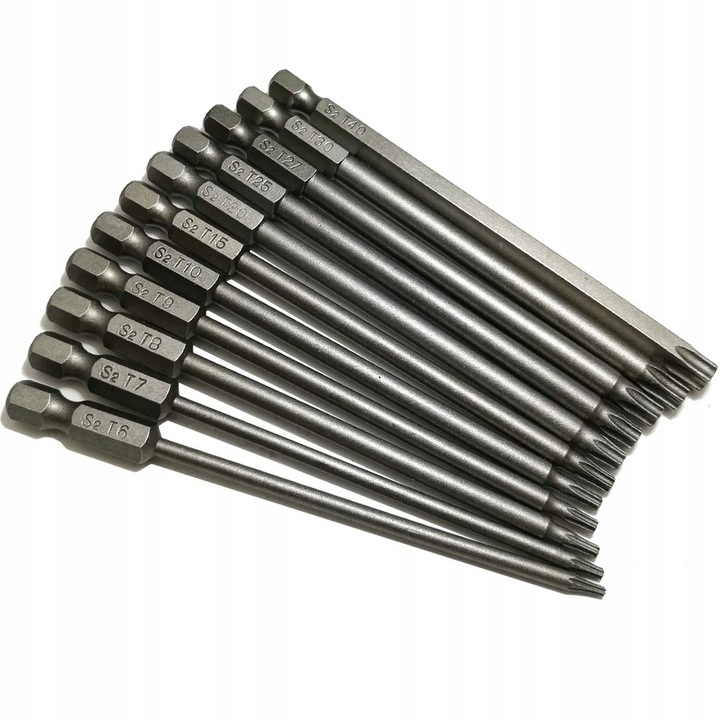 11X DŁUGIE BITY TORX KLUCZE - ZESTAW BITÓW 100mm T6 T15 T20 T25 T27