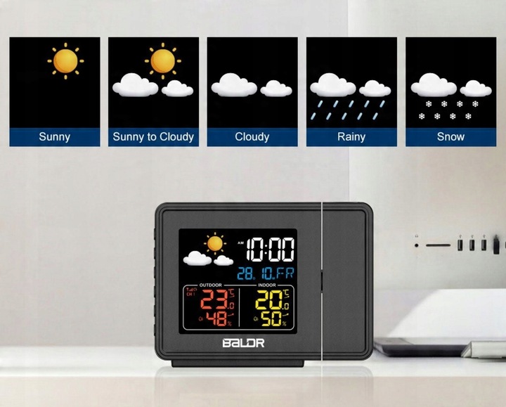 Stacja Pogody Pogodowa Zegar Czujnik Zewnętrzny Higrometr Budzik