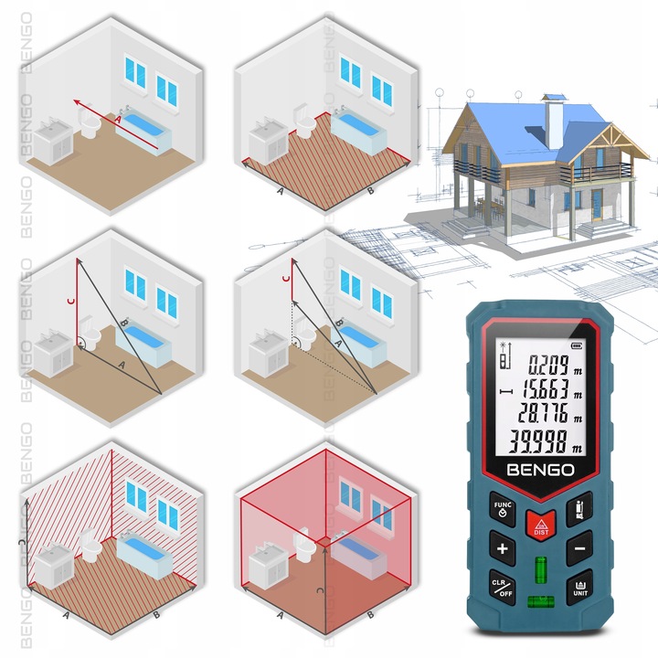 DALMIERZ LASEROWY 50m MIERNIK ODLEGŁOŚCI CYFROWY kątomierz poziomica