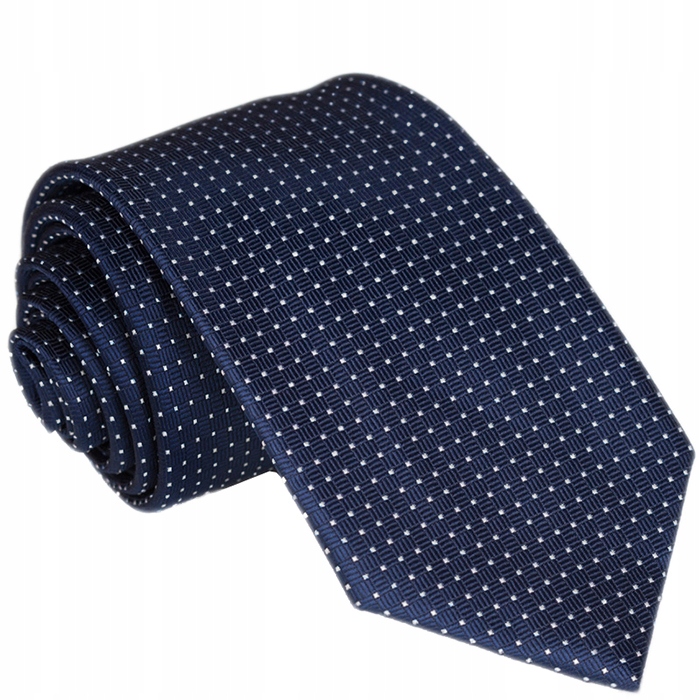 GRANATOWY KLASYCZNY Krawat Męski do Garnituru Kropki Groszki ŻAKARDOWY rc08