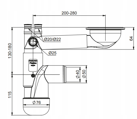 Syfon Zlewu Jednokomorowego Zlewozmywakowy Oszczędzający Miejsce Zmywarki