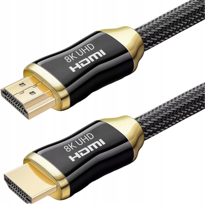 KABEL HDMI PRZEWÓD SZYBKI 2.1 HIGH SPEED 8K TV MOCNY GRUBY OPLOT ZŁOTE