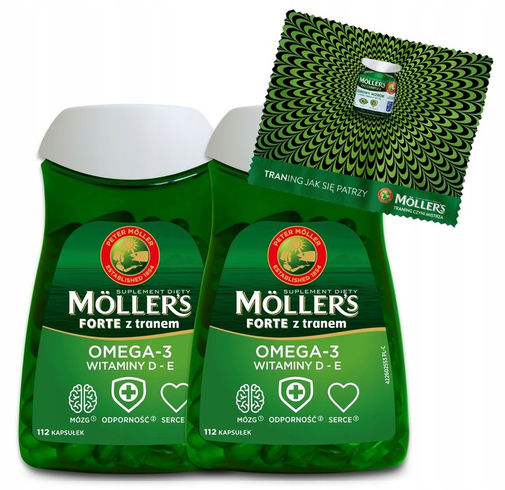 2x Möller’s Forte 112 kaps. TRAN odporność OMEGA-3 mózg serce WIT. D3 i E