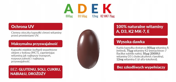 ADEK COMPLEX A,D3,E,K2 MK-7 w oleju MCT 120kapsułe