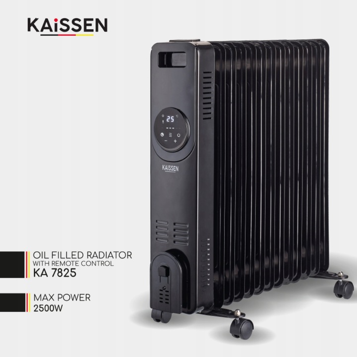 Grzejnik OLEJOWY Elektryczny 2500W 13 ŻEBER Kółka PILOT Timer