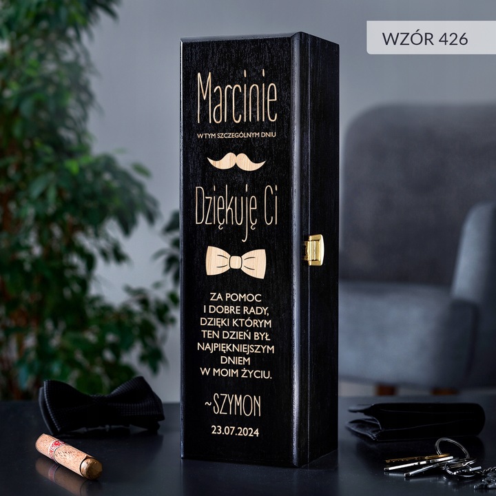 PODZIĘKOWANIE DLA ŚWIADKA PREZENT DLA ŚWIADKA DREWNIANA SKRZYNKA NA WINO