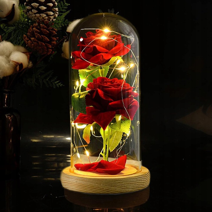 WIECZNA RÓŻA W SZKLE ŚWIECĄCA LED NA PREZENT DZIEŃ BABCI KOBIET
